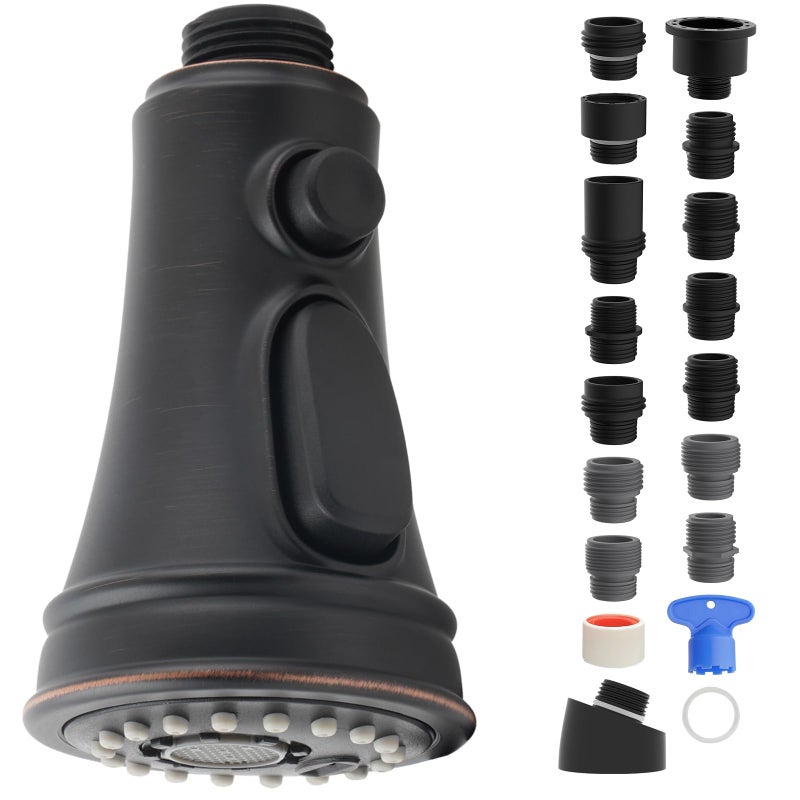 iFealClear Kitchen Faucet Replacement Head, Pull Down Spray Head 3 Modes Kitchen Faucet Sprayer Head Replacement Compatible with Moen, Delta, Kohler, 15 Adapters, Oil Rubbed Bronze - Image 1